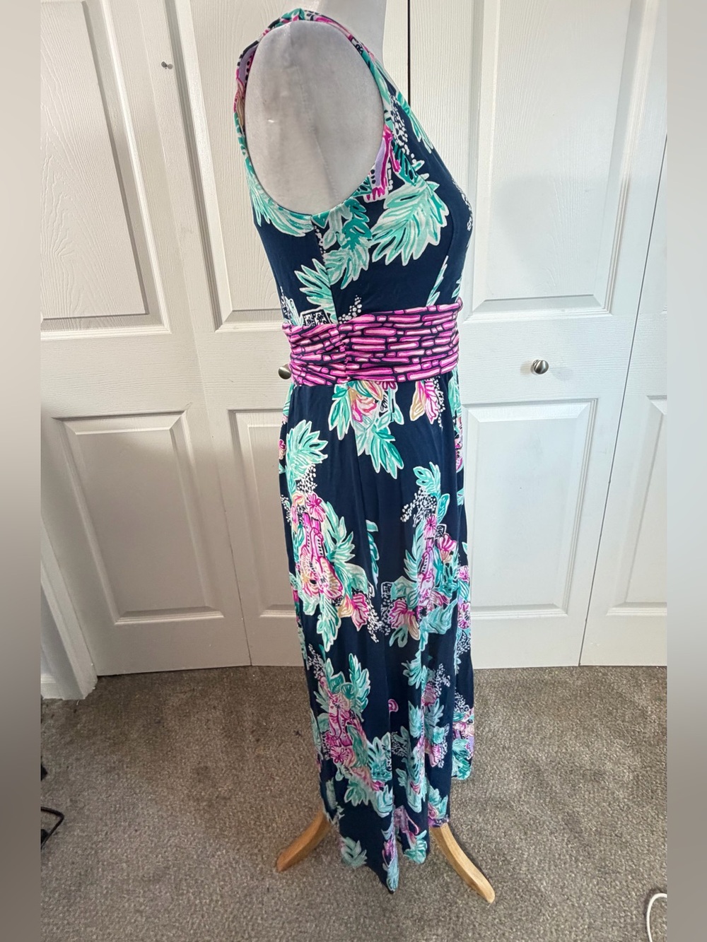 Lilly Pulitzer Malia Ready Set Gecko One Shoulder Maxi Dress Navy M colorful - Picture 3 of 8